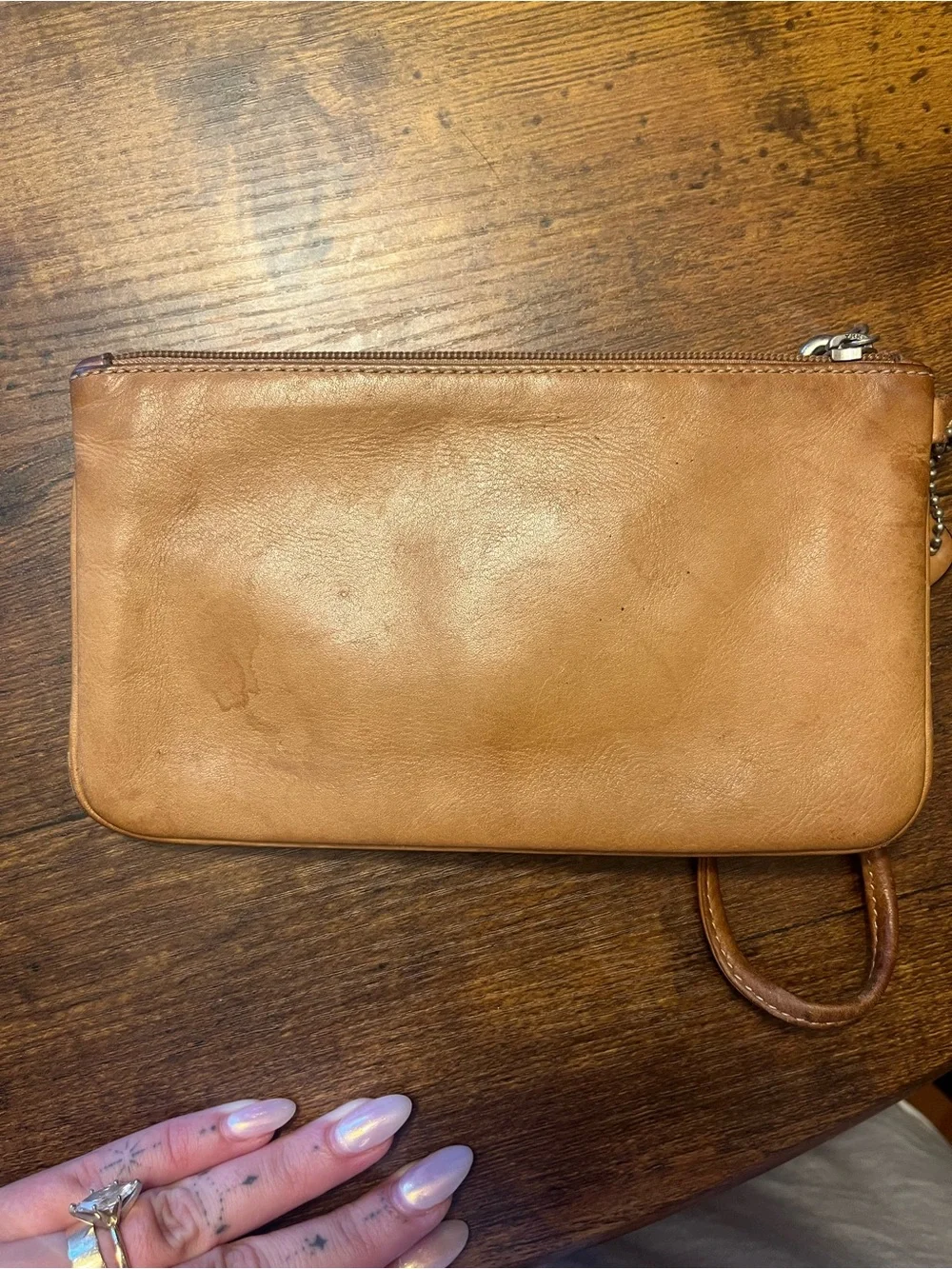 Coach Leather Wristlet Clutch in Tan